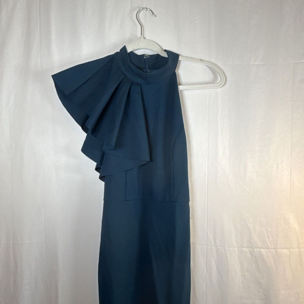 Lulus Margeaux Teal Cape Sleeveless Long Gown Size Small NWT - Picture 3 of 15